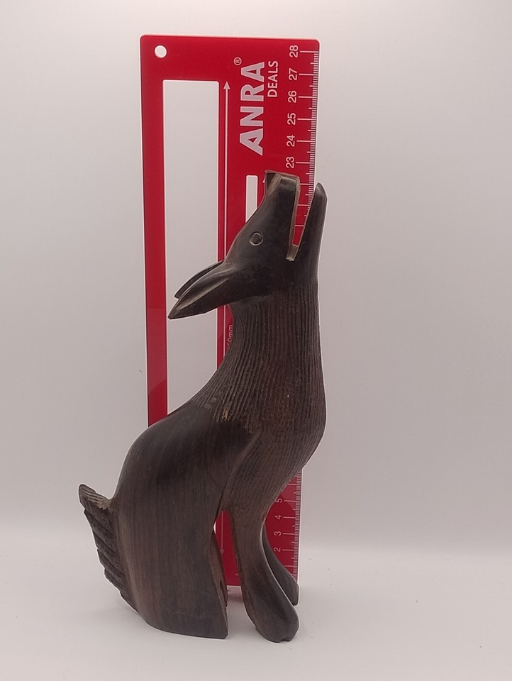 Vintage Hand Carved Hardwood Wolf Dog Desktop Glasses Holder Treen Int