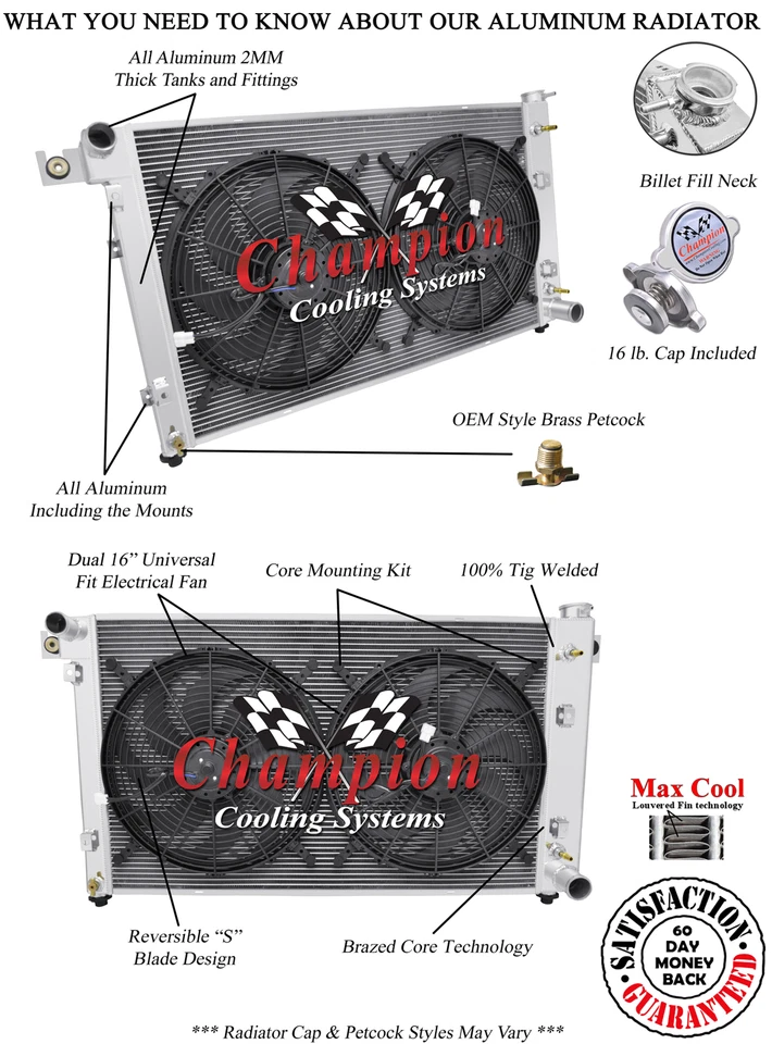 3 Row Eagle Champion Radiator W/ 2 16" Fans for 1994 - 2001 Dodge Ram 1500 Foto 3 de 4
