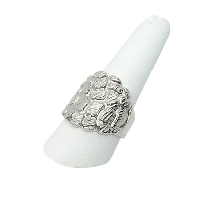 Massiver 10K Weißgold schwerer großer Diamantschliff Herren Nugget Ring, Größe 5 - 15 XXL
