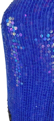 Vintage 1980s Stenay Blue Black Beaded Sequin Silk Top Formal Blouse India XL - Picture 14 of 20