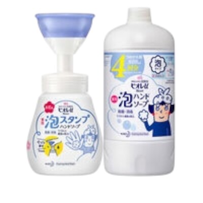 Kao Biore-u Foam Stamp Hand Soap, Flower Type, Main Unit 240ml + Refill 770ml