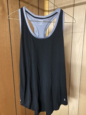 Danskin Now Razorback Tank Activewear M 8-10 Black Grey Trim Dri more Preowned 