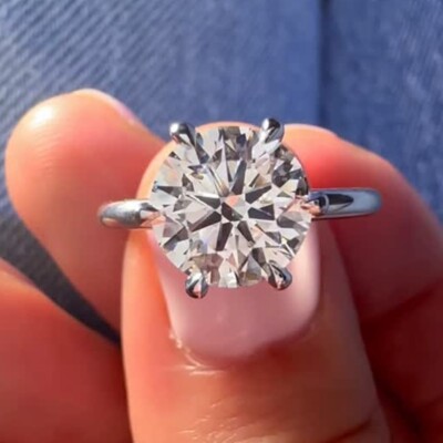 4.44 Ct Round Cut Moissanite Solitaire Engagement Ring In 14K White Gold Plated