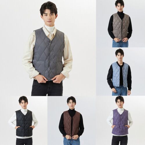 Gray Men's Warm Sleeveless Vest Fleece Liner Waistcoat Button Tank Top - Foto 1 di 20