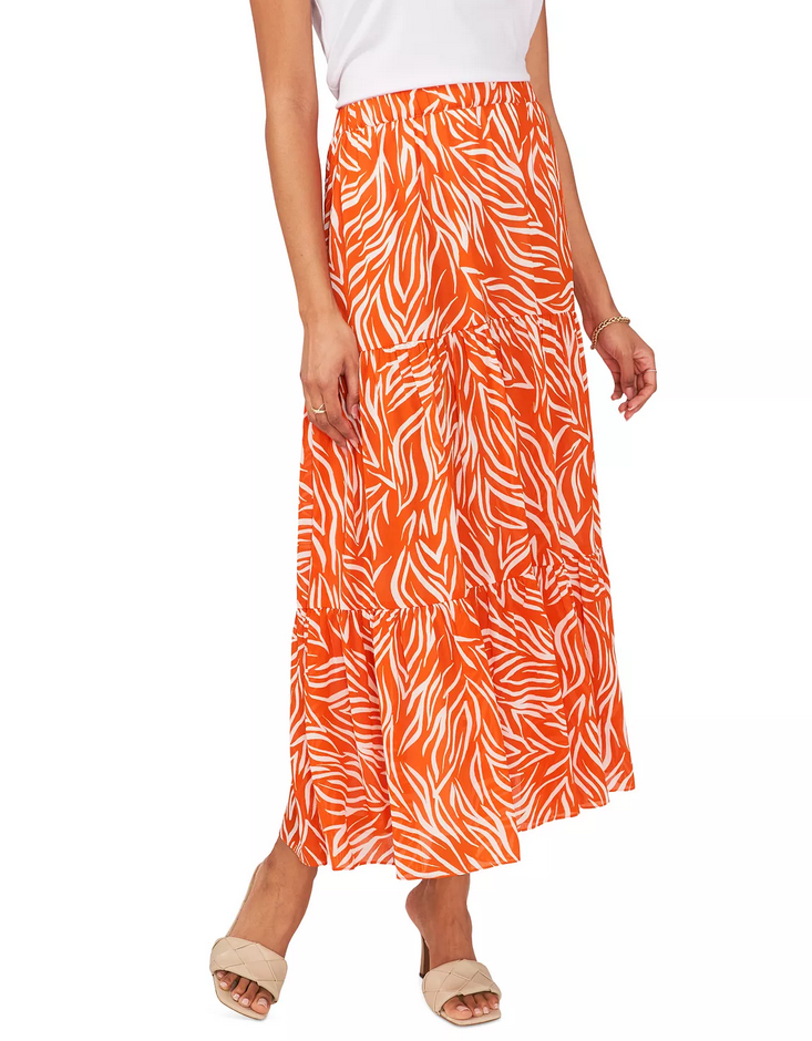 Vince Camuto Zebra-Print Tiered Maxi Skirt Orange Size XL 3049