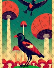 Crow In Mushrooms Digital Image Picture Photo Wallpaper Background Desktop Art