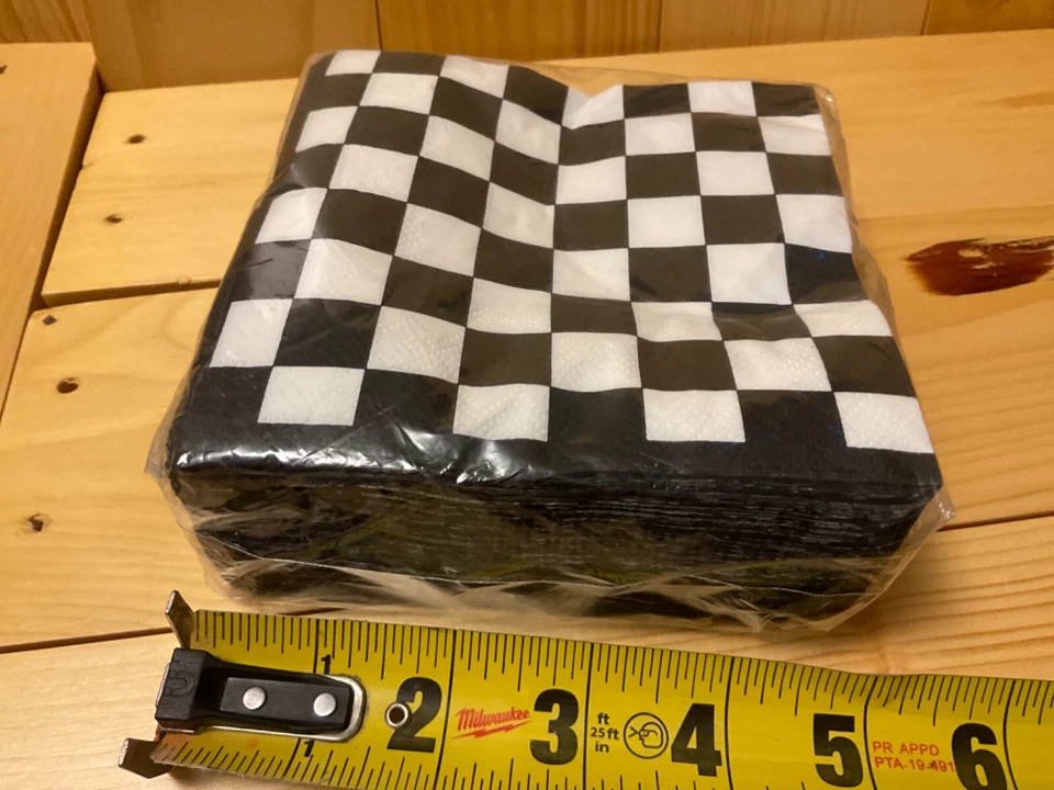 Black & White Check Beverage Napkins 100 Pack Car Racing Birthday Party Decor - Image 4 of 4
