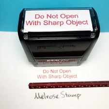 Do Not Open With Sharp Object Rubber Stamp Red Ink Self Inking Ideal 4913