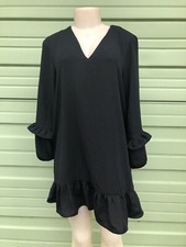 NEW ZARA Black V-neck flowing dress long sleeves with ruffles SIZE S OB93