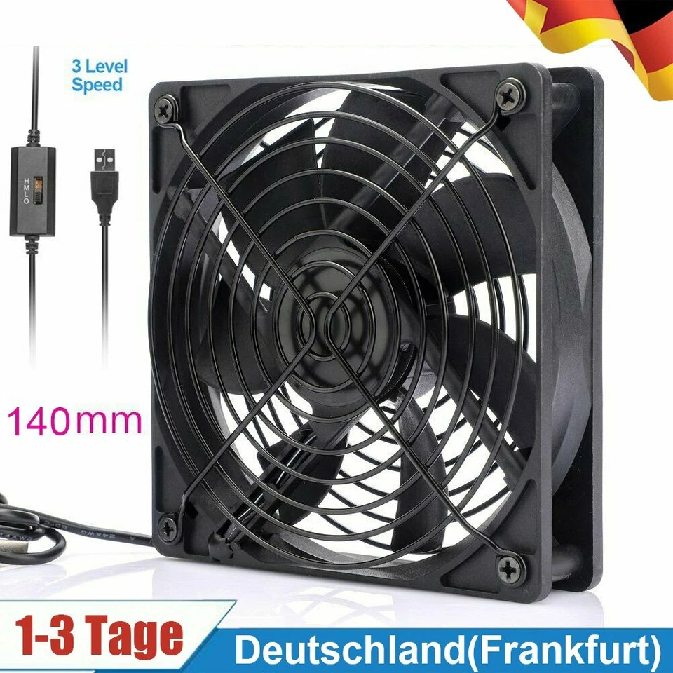 PC Netzteil Lüfter 14cm Fan DC 5V sehr leise Kühler 140mm Schwarz 140x140x25 mm - Bild 2 von 4