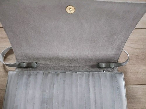 Vintage EEL Skin Gray Ombray Clutch with Strap Front Flap Purse Suede Interior - Picture 14 of 17