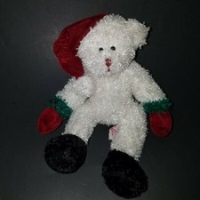 Russ Berrie White Teddy Bear Plush Red Santa Hat Christmas Stuffed Animal Toy