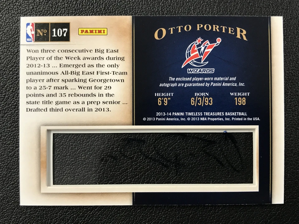 2013-14 Panini Timeless Treasures #107 Otto Porter Rookie Patch Auto Wizards - Image 2 of 2