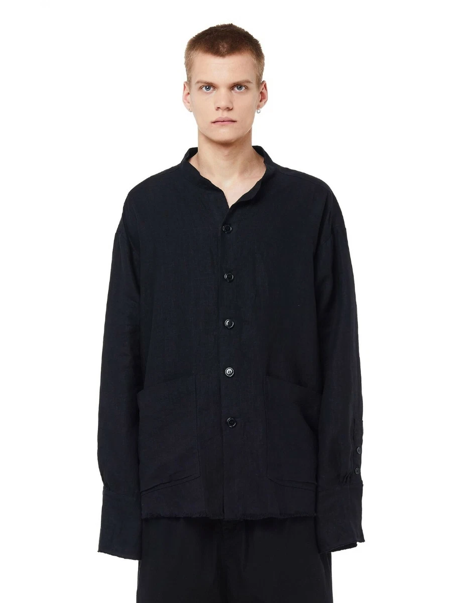 Greg Lauren Black Linen Studio Shirt Long Sleeve Button Front Size M