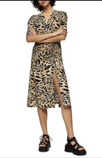 Topshop - Leopard Print Mock Wrap Midi Dress Size US 2