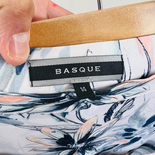 Basque Floral Waterfall Skirt White Navy Blue Pink Waist Tie 14 High Low - Picture 19 of 19