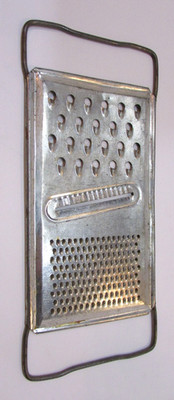 Old 1930's Flat Tin Steel w Wire Handles Antique 4x10 Handheld Food Grater
