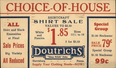 Advertising Harrisburg, Pennsylvania PA Doutrichs ''Always Reliable''