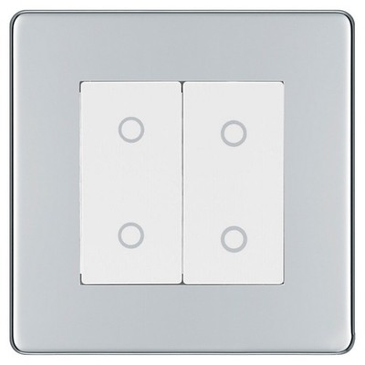 BG Nexus schraubenloser polierter Chrom Doppel Sekundär Touch Dimmschalter weiß