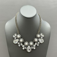 LOFT Necklace Gold Tone White Pearl Rhineston...