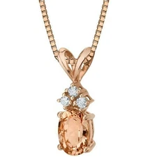 1ct Oval Peach Morganite Natural Diamond Pendant 14k Solid Rose Gold NO CHAIN