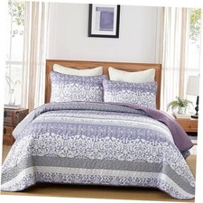 Boho Quilt Set Size Bohemian Striped Patchwork Bedspread Coverlet Queen Purple