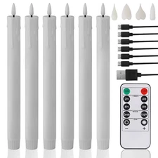 6PCS Flickering Rechargeable LED Candles Taper Candles w/ Timer Remote Control