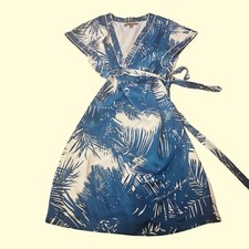 Proenza Schouler for Target Blue White Tropical Print 100% Silk Wrap Dress L