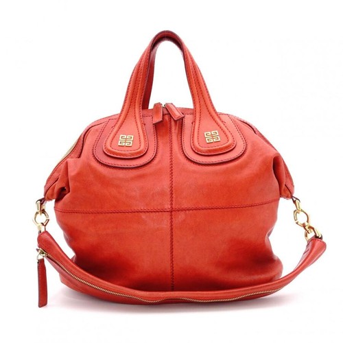 GIVENCHY Nightingale Orange Leather 2 Way Handbag Gold Hardware Auth