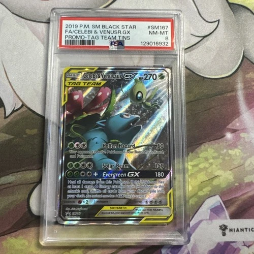 2019 POKEMON SM BLACK STAR PROMO #SM167 FULL ART/CELEBI & VENUSAUR GX PSA 8