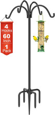 4-Hooks Shepherds Hooks for Outdoor, 60" Heavy Duty Bird Feeder Pole with 5 Pron