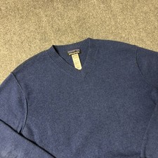 Patagonia Men L Blue Cashmere Wool V-Neck Sweater Soft Luxury Knit
