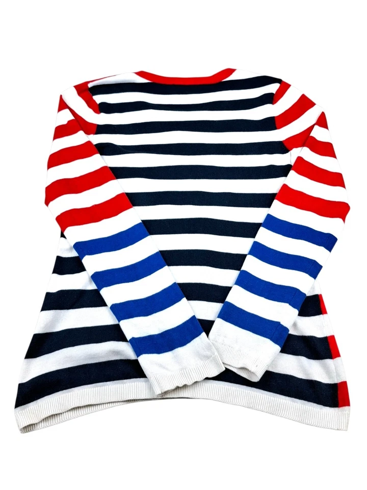 Tommy Hilfiger Pull Rayé Femme XS Col V Rouge Blanc Bleu Coton Bon État - Photo 4/4
