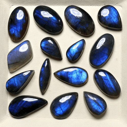 Alchimia della Luce 15 Pezzi Pietre Preziose Cabochon Fuoco Blu Naturale Labradorite ~ 15-24mm - Foto 8 di 12