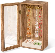 Jewelry Box, Wooden Necklace Holder Organizer for Women Girls, Rotatable Jewelry