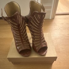 Womens Brown Strappy Buckle Stiletto Heels Pe...
