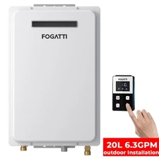 FOGATTI Tankless Water Heater, 20L 6.3 GPM Natural Gas Instant On Demand Outdoor