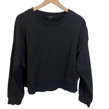 AllSaints Black Gold Lurex Piro Shimmer Sweatshirt Subtle Stripe Crop Boxy Sz S