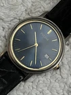 Pulsar (Seiko) Mens Gold Tone Dress Date Watch Quartz Vintage Black Strap