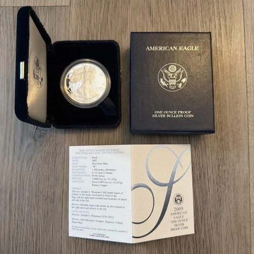 2005-W American Eagle Proof Silver $1 Dollar with Box COA 1 oz .999 Fine Silver