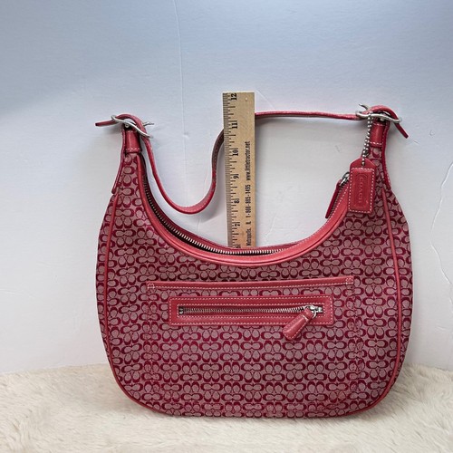 Borsa a mano vintage firmata Coach tela rossa hobo baguette designer Y2K - Foto 7 di 8