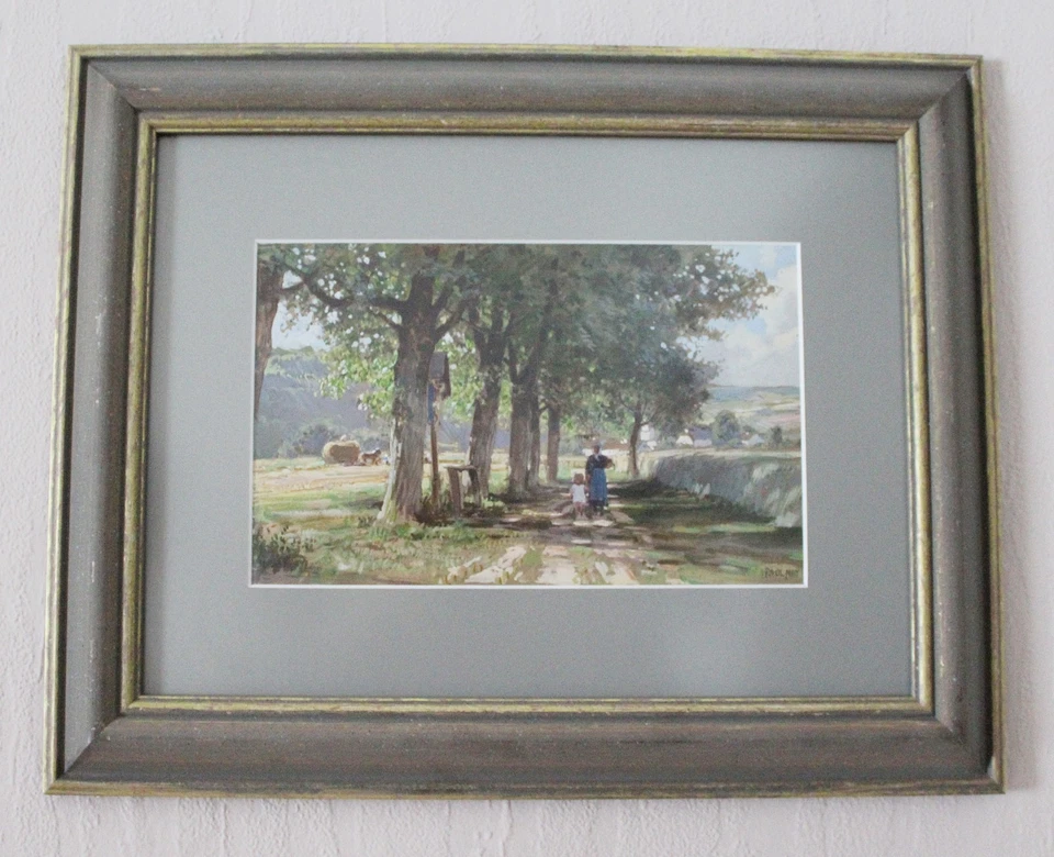 Paul Hey 1867 München - 1952 Original Gouache Gemälde Landschaft, Frau mit Kind - Bild 3 von 4