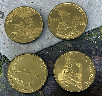 Set of 4 USS Lexington Museum Gold Tone Souvenir Tokens Corpus Christi TX