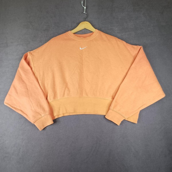 Nike Jumper Womens S Orange Cropped Oversized Logo Sweatshirt Pullover