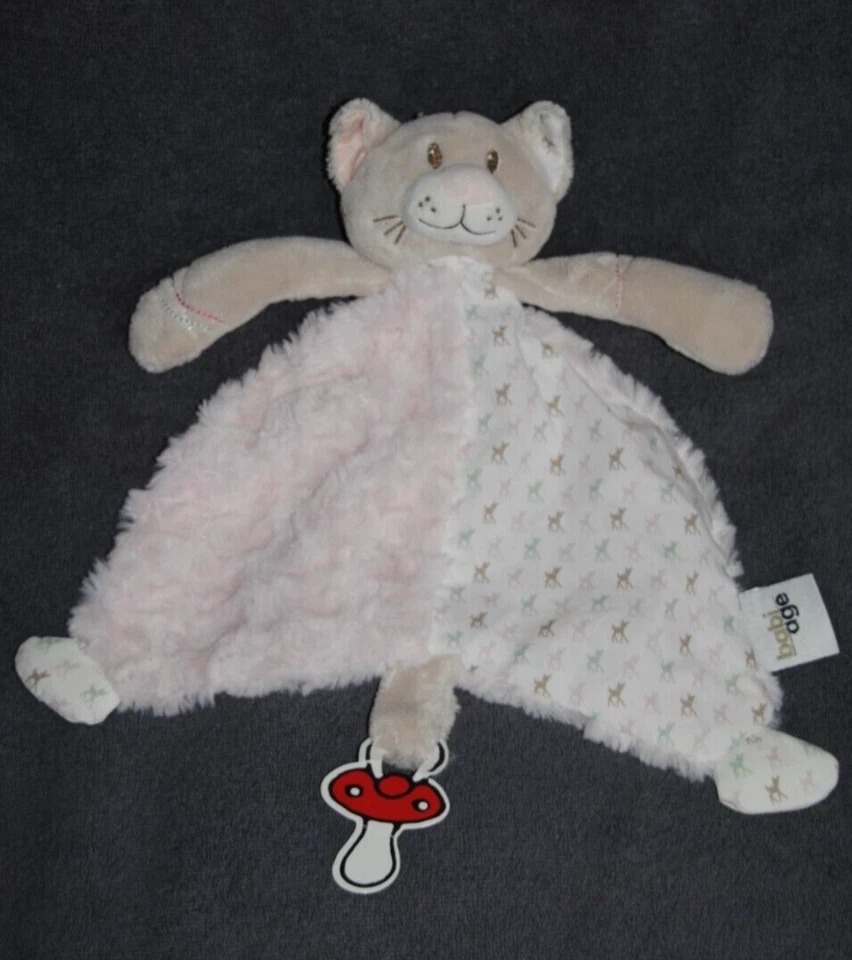 🍀Doudou Plat Chat BABIAGE BABI AGE Rose Beige Attache Tétine Ours Etat NEUF - Photo 1/1