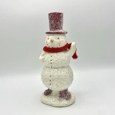 Primitive Vintage Style Ragon House Glittered Snowman Figure Scarf Christmas 9”