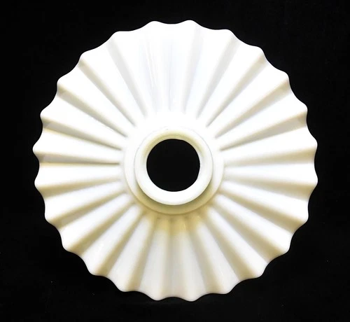 VINTAGE 8  IN INDUSTRIAL PLEATED PETTICOAT MILK GLASS LAMP SHADE 2 1/4