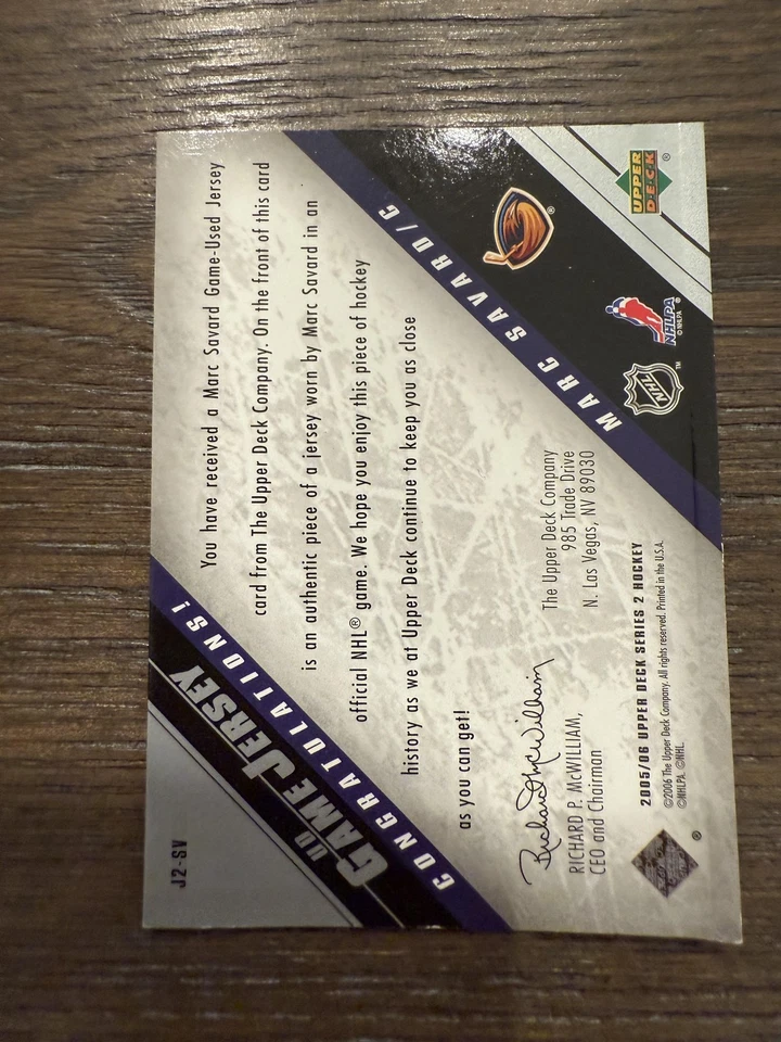 2005-06 Upper Deck #J2-SV Marc Savard UD Game Jerseys Series Two - Image 2 of 2