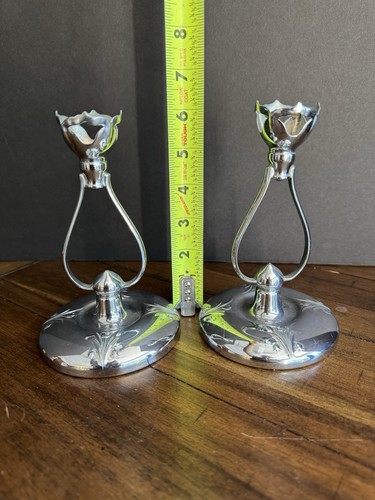 Vintage Farber Bros Krome Kraft Chrome Candle Holders Art Deco Pair