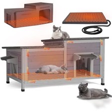 GUTINNEEN Large Heated Cat House Outdoor Insulated Cat House Weatherproof Fer...
